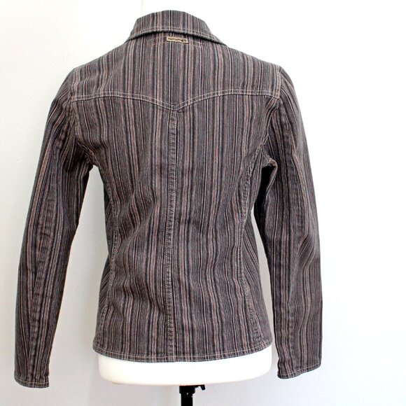 Vintage POINT ZERO Jacket Brown Grey Striped Stretch Cotton Blend Pockets Size S - Picture 8 of 11